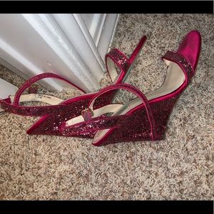 Betsey Johnson open toe hot pink glitter heels